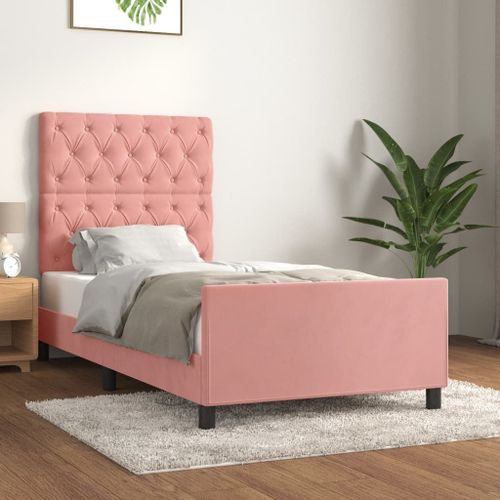 Prolenta Premium - Cadre de lit avec tête de lit Rose 80x200 cm Velours