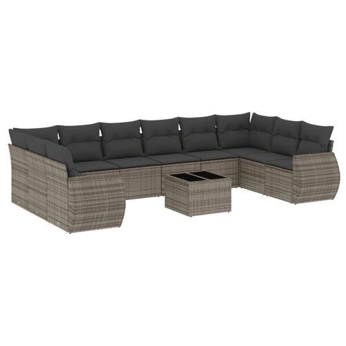 Vidaxl Salon De Jardin 11 Pcs Avec Coussins Gris Résine Tressée