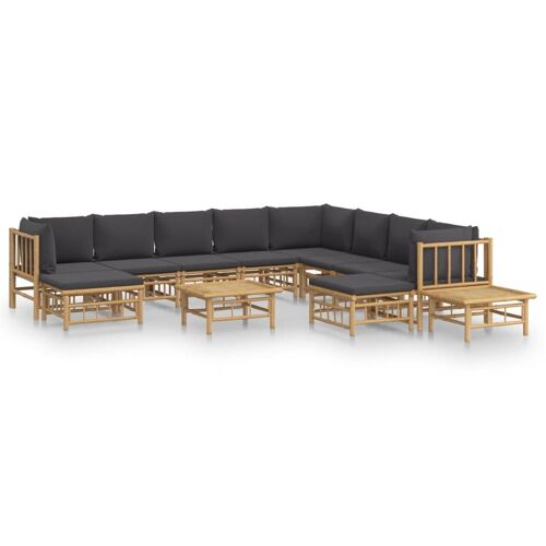 Salon De Jardin 12 Pcs Avec Coussins Gris Foncé Bambou