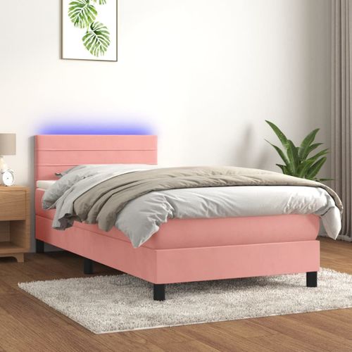 Prolenta Premium - Sommier tapissier avec matelas et LED Rose 90x190 cm Velours