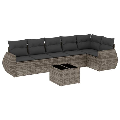 Vidaxl Salon De Jardin Avec Coussins 7 Pcs Gris Résine Tressée