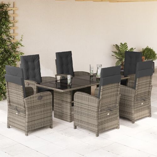 Vidaxl Ensemble À Manger De Jardin Et Coussins 7 Pcs Gris Rotin