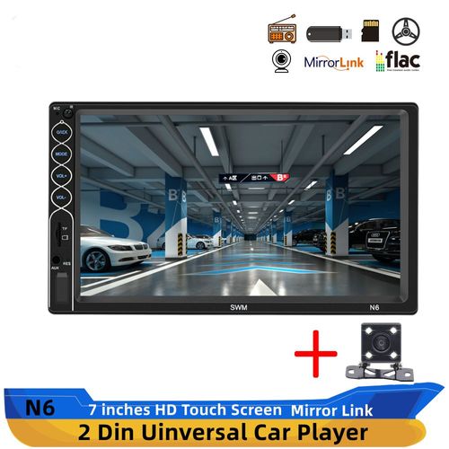 avec caméra - Autoradio stéréo avec lecteur MP5, écran tactile 7 pouces, Bluetooth, USB, AUX, récepteur, caméra, 2 DIN