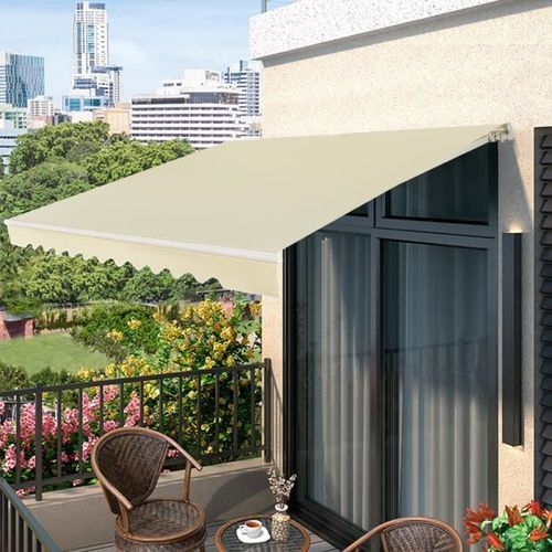 Costway Store Banne De Balcon Rétractable 3 X 2,5m Avec Tissu Résistant Aux Uv Et À L'eau Cadre Aluminium Angle Réglable 5-35° Beige