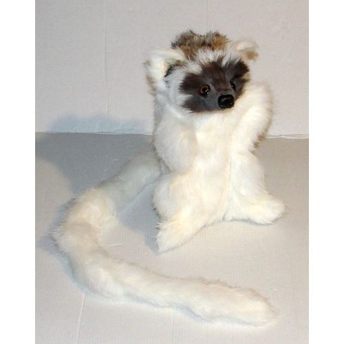 Singe lemurien blanc de madagascar peluche marionnette en fourrure de lapin 26cm