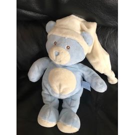 Doudou Peluche Ours Bleu Blanc Gipsy 27 Cm