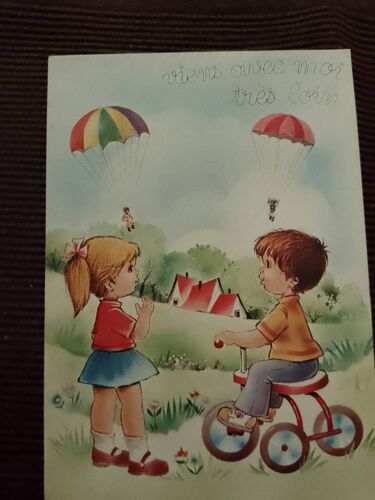 Carte Postale Colorée" Viens Avec Moi Très Loin"Vintage Années 80.