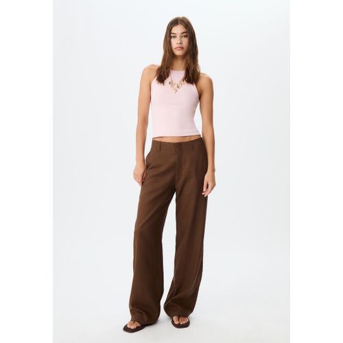 Stradivarius Pantalon Droit Fluide Avec Lin Marron 36