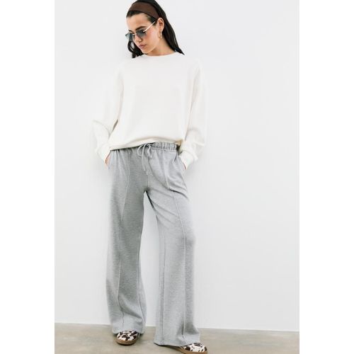 Stradivarius Pantalon Wide Leg Nervure Toucher Doux Gris Mélangé L