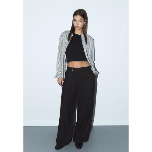 Stradivarius Pantalon Habillé Décontracté Taille Croisée À Rayures Noir 34