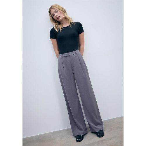 Stradivarius Pantalon Habillé Wide Leg Gris Marengo 44