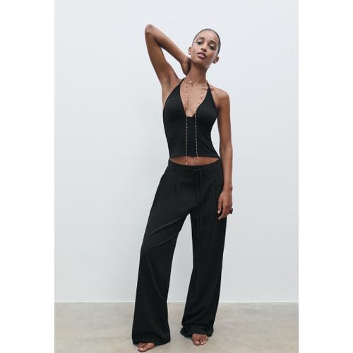 Stradivarius Pantalon Habillé À Pinces Et À Cordons Noir 32