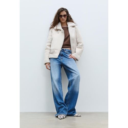 Stradivarius Blouson Biker Double Face En Suédine Écru L