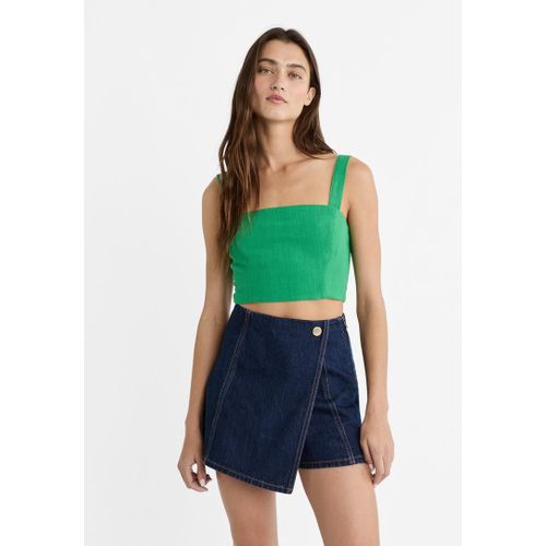 Stradivarius Top Court Avec Lin Vert Xs