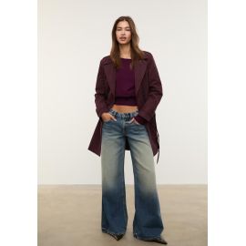 Stradivarius Trench Classique Basique À Ceinture Grenat Xs