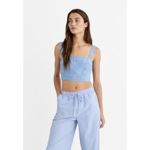 Stradivarius Top Court Avec Lin Indigo L