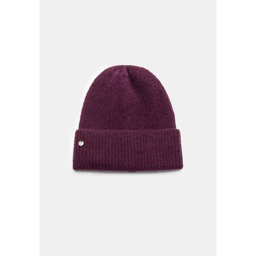 Stradivarius Bonnet En Maille Côtelée Avec Plaque Prune Os