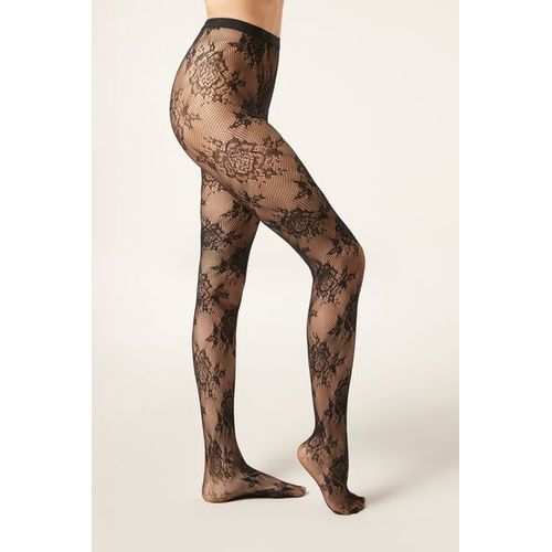 Calzedonia Collants Résille À Fleurs Femme Taille M/L