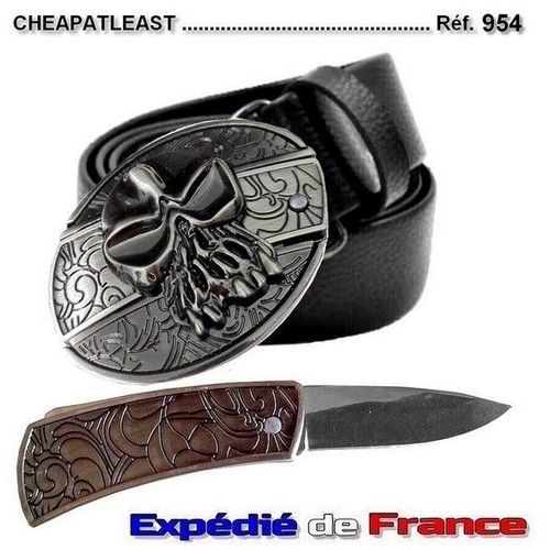 Ceinture / Ceinturon À Boucle Amovible Acier Avec Couteau Intégré Dissimulé -Tête De Mort Ghost Style Punisher West Coast Choppers Customs Motard Moto Harley Sons Anarchy Heavy Metal