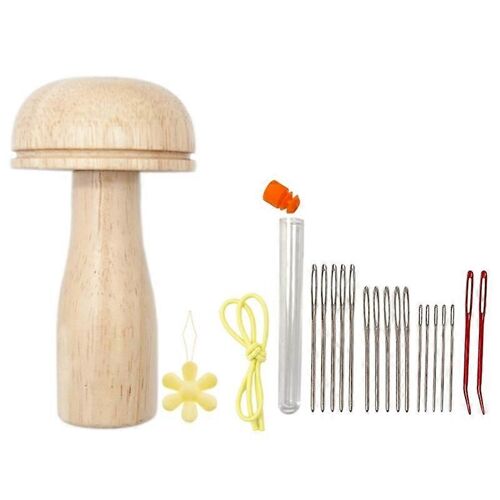 Kit De Reprisage Mignon Avec Kit D'outils De Couture En Bois En Forme De Champignon