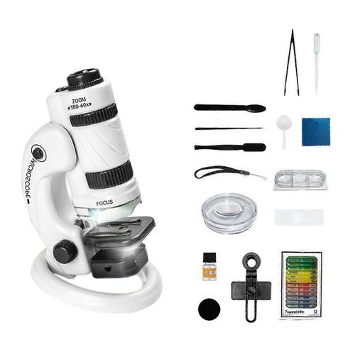 Kit de microscope scientifique pour enfants avec lumière LED blanc et noir