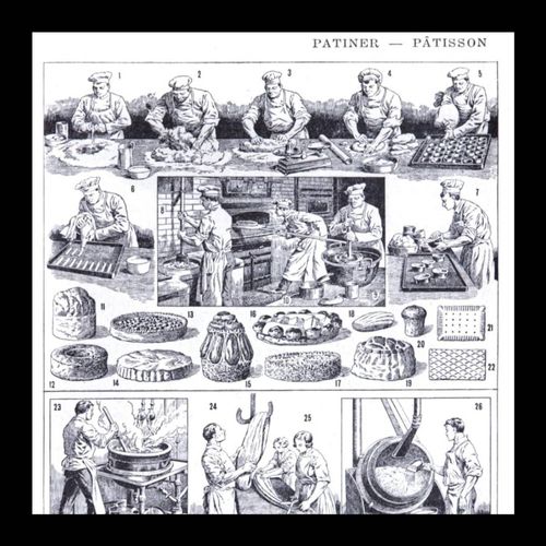 Poster lithographie "Pâtisserie, patiner, pâtisson", format A4 21 x 29,7 cm, décoration cuisine, cuisiniers, pâtissiers,gourmets