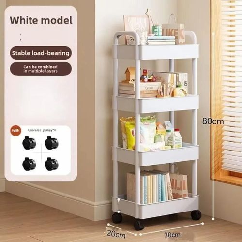 Chariot de rangement roulant blanc multifonctionnel: étagères ouvertes pour l'affichage des livres dans les espaces de vie,idéal pour la cuisine,la décoration de rangement de la chambre à coucher-White -4 layers5-