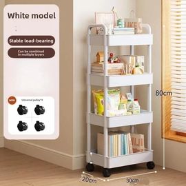 Chariot de rangement roulant blanc multifonctionnel: étagères ouvertes pour l'affichage des livres dans les espaces de vie,idéal pour la cuisine,la décoration de rangement de la chambre à coucher-4 layers 4 white-