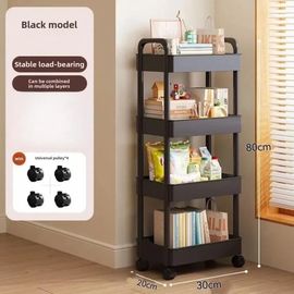 Chariot de rangement roulant blanc multifonctionnel: étagères ouvertes pour l'affichage des livres dans les espaces de vie,idéal pour la cuisine,la décoration de rangement de la chambre à coucher-black -4 layers4-