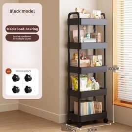 Chariot de rangement roulant blanc multifonctionnel: étagères ouvertes pour l'affichage des livres dans les espaces de vie,idéal pour la cuisine,la décoration de rangement de la chambre à coucher-4 layers 5 black-