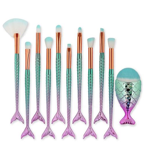 Ensemble De Pinceaux De Maquillage Sirène,Kit De Pinceaux De Maquillage Mignons,Pinceau De Maquillage + Sac Pour Fond De Teint,Fard À Paupières,Fard À Joues,Cadeau De Noël Pour Filles Et Cadeau D'anni 