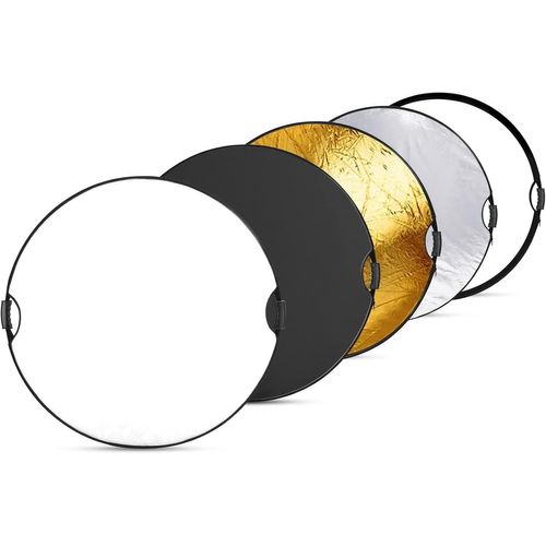 NEEWER Réflecteur De Lumière 110cm avec poignée & Filetage 3/8", Diffuseur De Lumière Rond Pliable 5 en 1,Translucide/Argent/Doré/Blanc/Noir pour L'Éclairage Photo en Studio Ou Extérieur, RF-110II