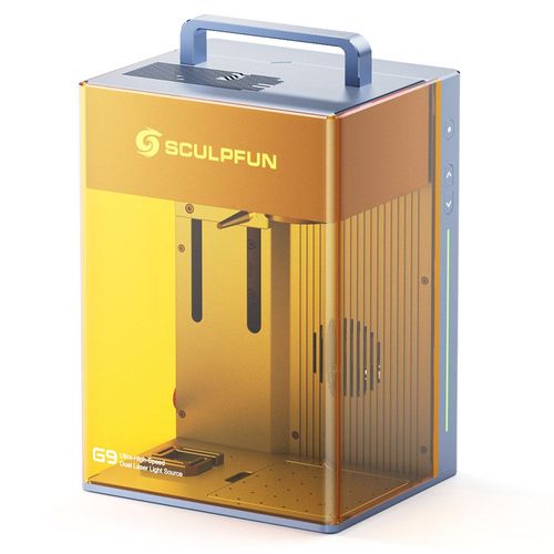SCULPFUN G9 Graveur laser double, classe I, 2W 1064 nm IR et 10W 455nm diode bleue, vitesse de 5000mm/s, précision de 0,001mm, 105 x 105mm, levage électrique, laser SGD/Lightburn