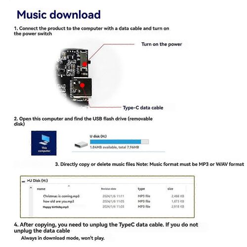 Module sonore enregistrable GC07A avec batterie, carte d'anniversaire de Noël, couverture musicale, téléchargement MP3 mural