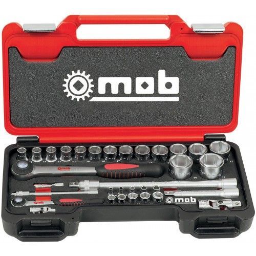 Coffret box 1/4" et 1/2" 6 pans avec cliquet rond - 33 pièces MOB