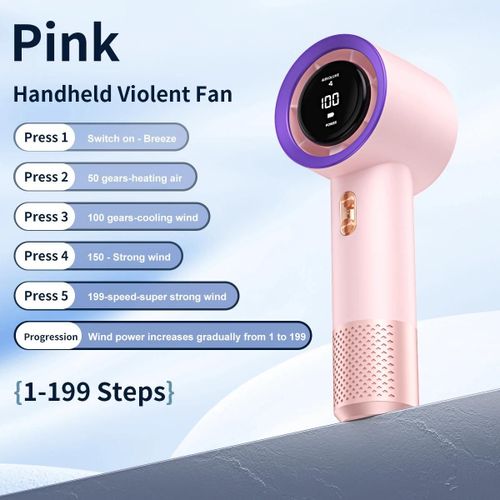 Mini climatiseur portable à ventilateur portatif à grande vitesse avec six ventilateurs et 199 niveaux de réglage infinie-T13 Pink Fan-