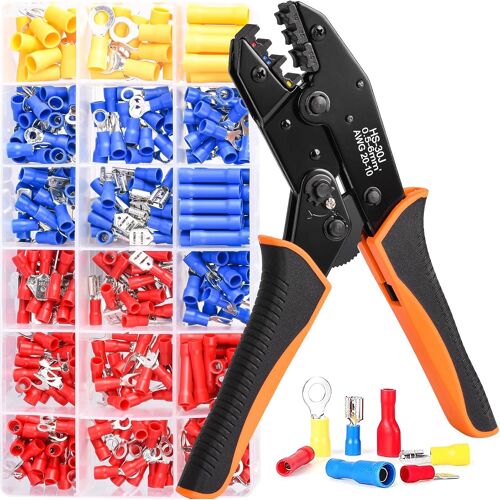 SUBZONAL-fioay Pince à Sertir, Pince à Sertir à Clique 0,5-6 mm²,Cosses de câble isolées avec 18 Types 350PCS Cosses Electriques, pour Automobile, Moto