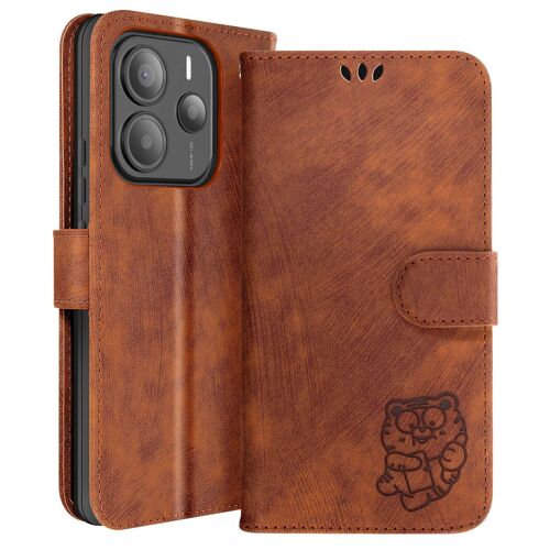 Étui pour Xiaomi Redmi Note 14 5G Portefeuille Motif Tigre Kawaii Marron