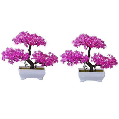 Lot De 2 Bonsaïs Artificiels En Plastique,Petits Pots,Couleur Lotus