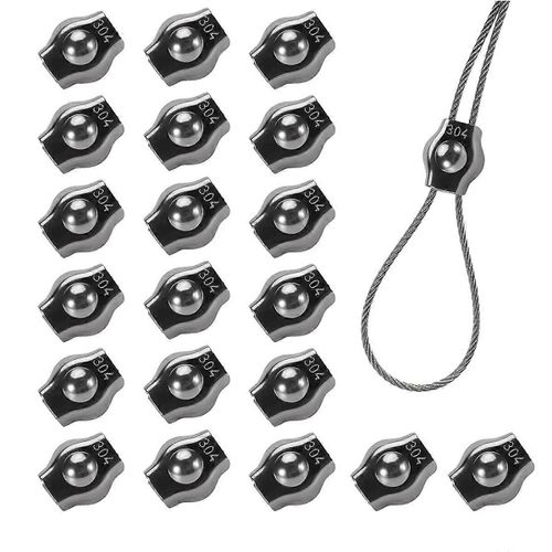 Lot de 20 serre-câbles en acier inoxydable de 5/32 pouces, serre-câbles à boulon unique Simplex
