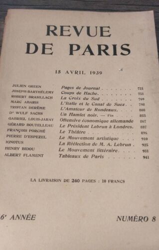 Revue De Paris . No. 8 . 15 Avril 1939