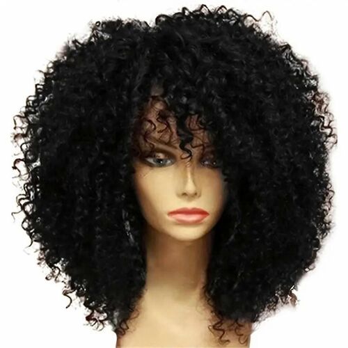 Perruques Afro Crépues Bouclées De 40 Cm Avec Frange (B)