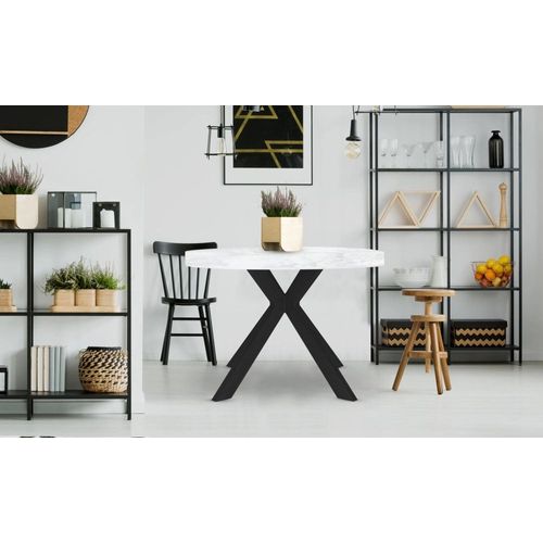 Table Ronde Extensible Noir Et Effet Marbre