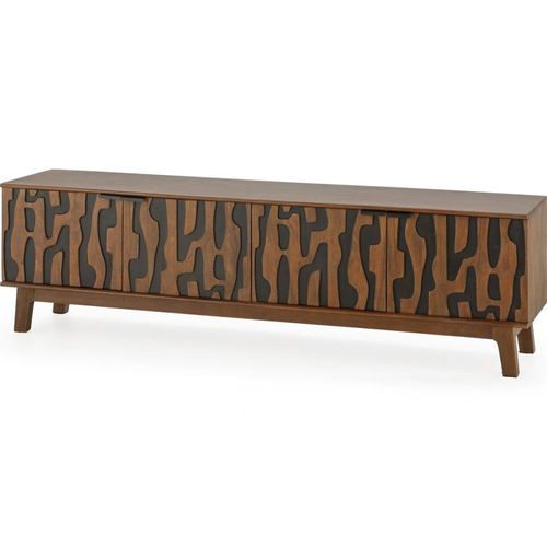 Meuble Tv 4 Portes En Bois De Manguier Sculpté 180 Cm