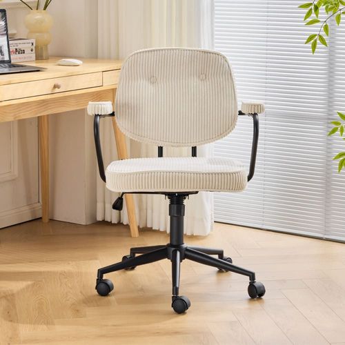 Fauteuil De Bureau Pivotant Et Réglable En Velours Côtelé Beige
