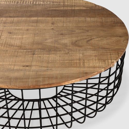 Table Basse Ronde En Bois Massif Et Métal 102 Cm