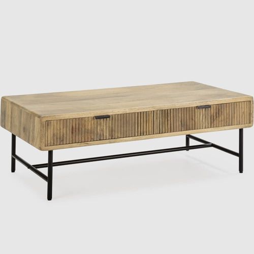 Table Basse Rectangulaire 2 Tiroirs En Bois De Manguier 120cm