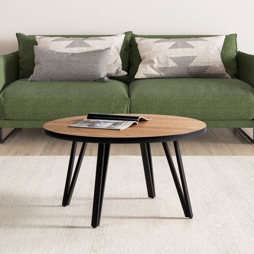 Table Basse Ronde Couleur Bois Et Noir Ø 80 Cm