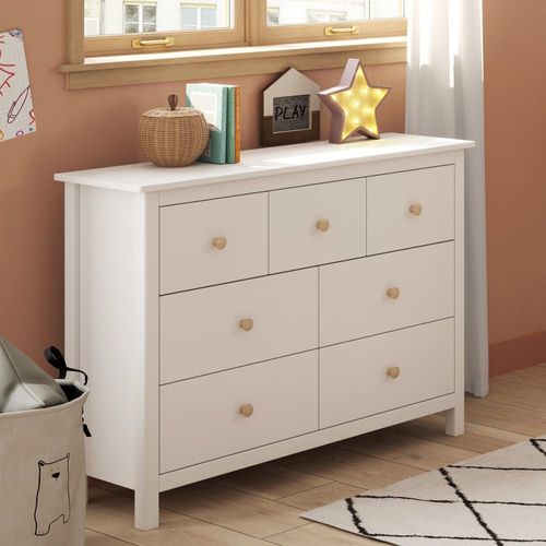 Commode Enfant 7 Tiroirs En Bois Massif Blanc 110 Cm