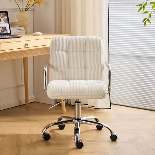Fauteuil De Bureau Pivotant Et Réglable En Velours Côtelé Beige